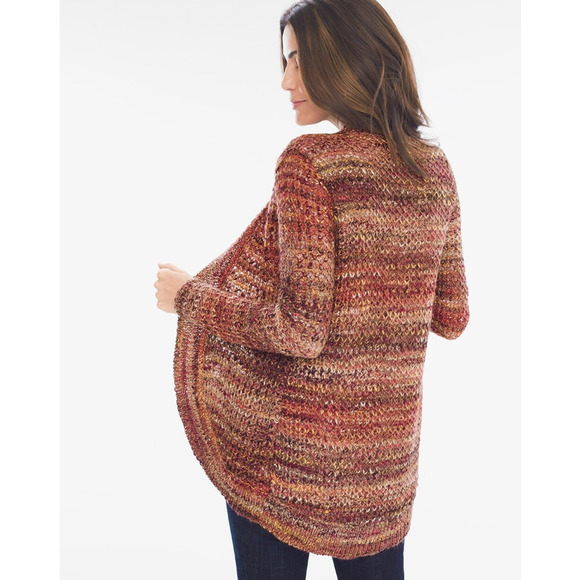 Chico's Womens Sweater Cardigan Marled Yarn Open Front Open Knit Red 3P US XL/16 - Picture 6 of 6